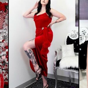 Elegant Red Velvet Dress